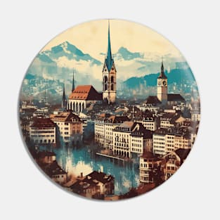 Vintage Zurich Impressionism Painting Pin
