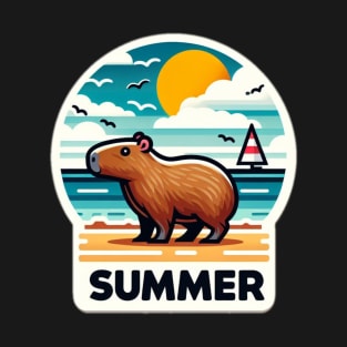 Cute summer capybara on the beach T-Shirt