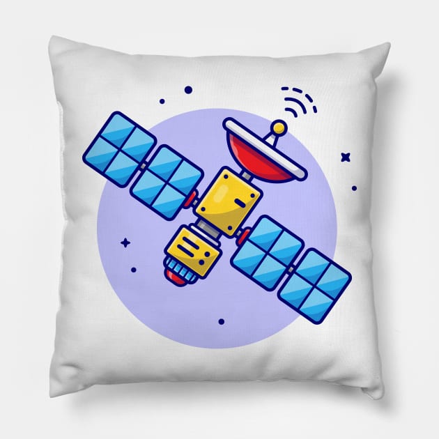 Flying Satellite Space Cartoon Vector Icon Illustration Pillow by Catalyst Labs