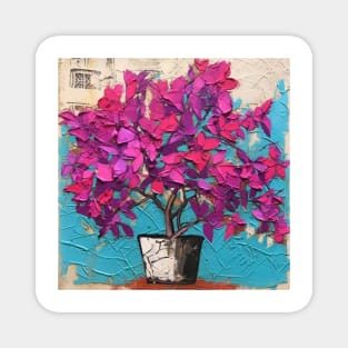 Folk Art Bougainvillea in Decorative Planter Magnet