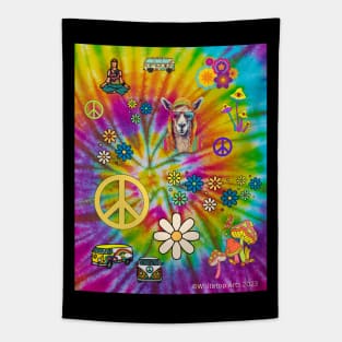 Retro Psychedelic Hippie Llama Original Design by Whitetop Arts Tapestry