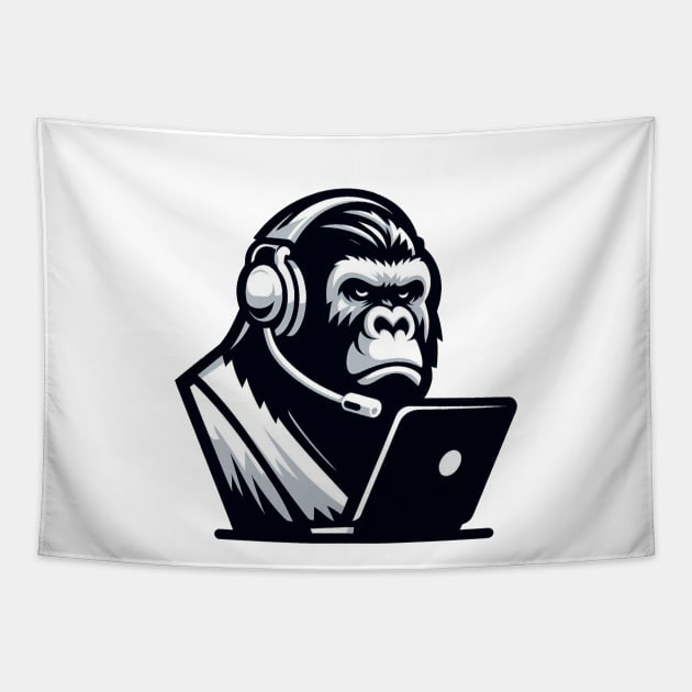 Groovy Gorilla: Tech-Savvy Ape Tapestry by Lovely Animals