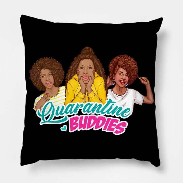 Quarantine Buddies- African American Retro Pop Art Design Pillow by best-vibes-only