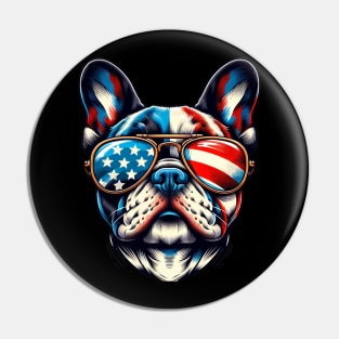 French Bulldog Patriotic Sunglasses American Flag 4th of July Pin