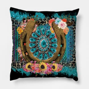 Rusty Horseshoe Turquoise Gem Pillow