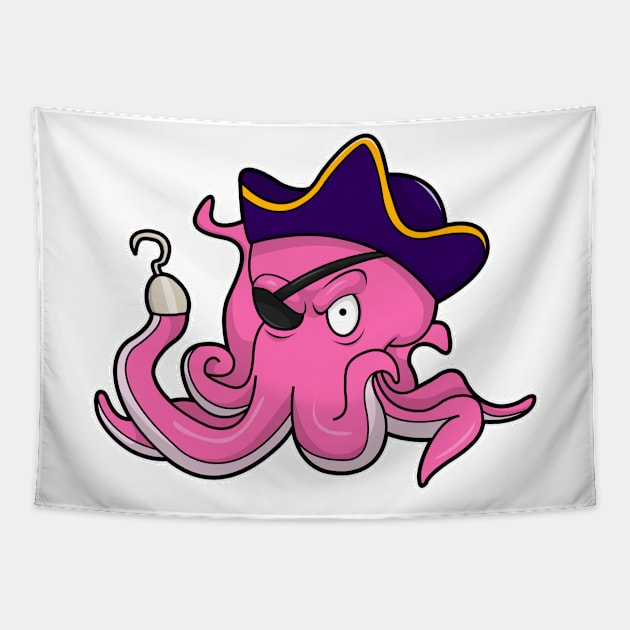 Octopus as Pirate with Hooked hand & Eye patch Tapestry by Markus Schnabel