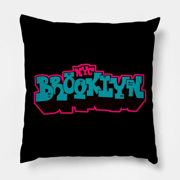 Brooklyn New York - Embrace the Urban Vibe with this colorful bold Graffiti Style design Pillow by Boogosh