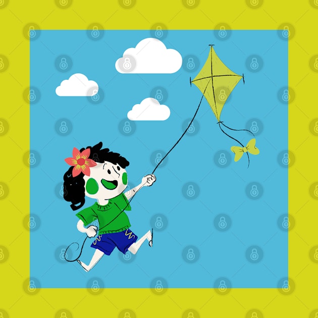 A Cute Girl Flying Kite by aybe7elf