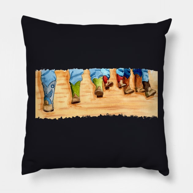 Real Cowboys and Their Boots Watercolor Pillow by MMcBuck