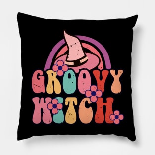 Groovy witch - retro vintage groovy design Pillow