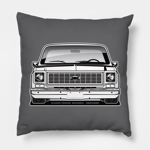 1973-1974 Squarebody Chevrolet C10 Blazer Suburban BW Pillow by RBDesigns