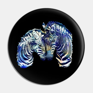 Blue watercolor zebras in love, paint blue color, big wave color and style Pin