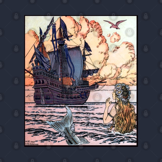 Ship on the Ocean, The Little Mermaid - Ivan Bilibin by forgottenbeauty