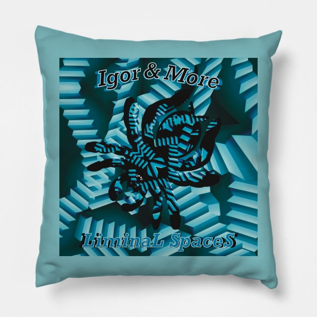 Igor & More Tarantula Liminal Spaces Blue Pillow by IgorAndMore