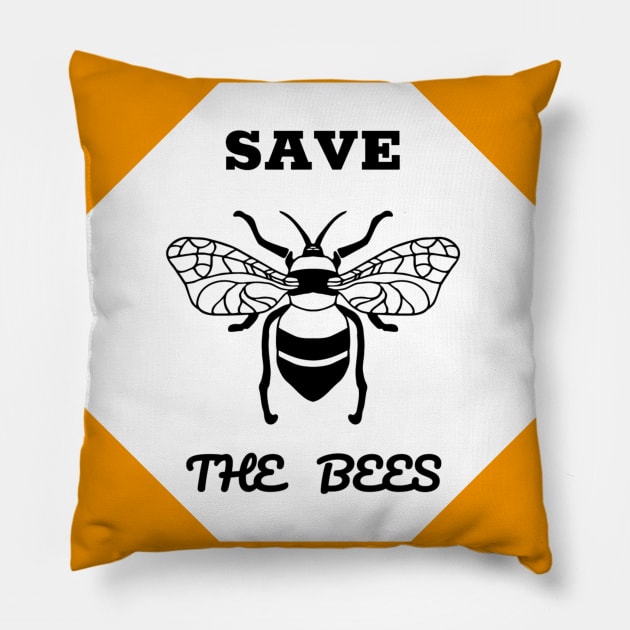 Save the BEES (Black and White version) Pillow by Rocksy