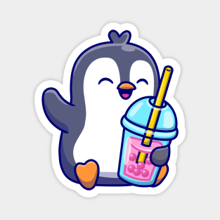 Cute Penguin Drinking Milk Tea Boba Magnet