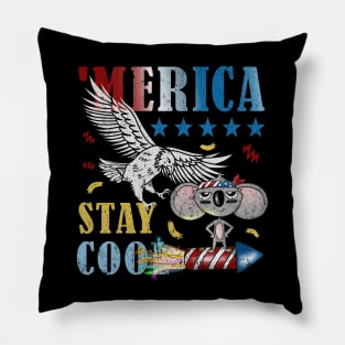 Merica Funny Eagle and Mouse on Fireworks Stay Cool Pillow