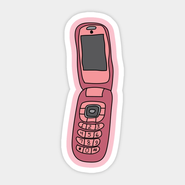 Pink Flip Phone by Courtney Graben - Flip Phone - Sticker