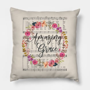 Amazing Grace Hymn with Floral Wreath Pillow