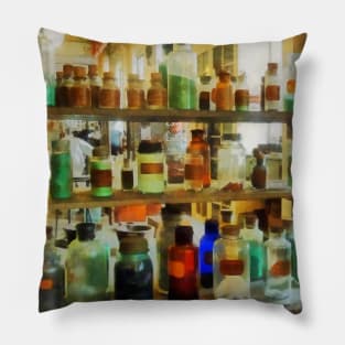 Chemists -Bottles of Chemicals Green and Brown Pillow