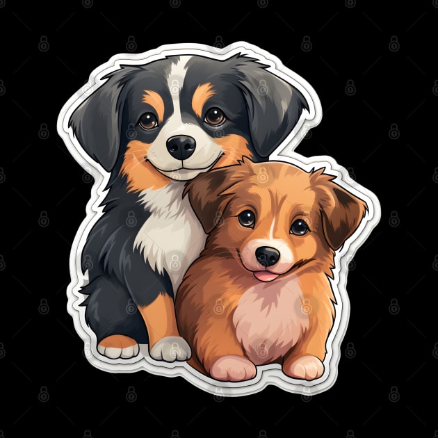 Adorable Illustrated Pair of Cuddly Puppies by AIHRGDesign