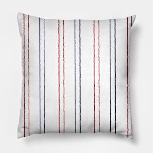 Hand-Drawn Navy & Red Double Pin Stripe Pattern on White Pillow