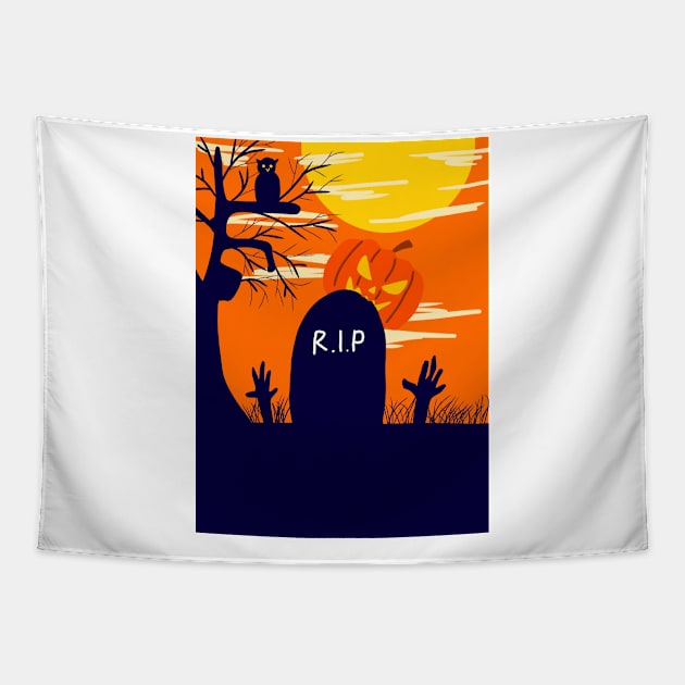 Graveyard Halloween Tapestry by BarnawiMT