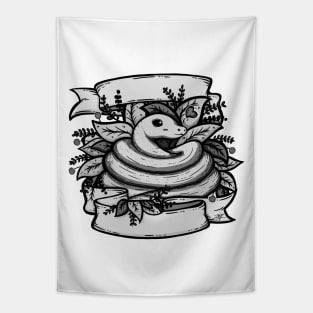 Cute Greyscale Snake with Banner Tapestry