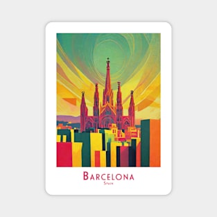 Colorful minimalistic Barcelona Vibrant Skyline in Spain Magnet