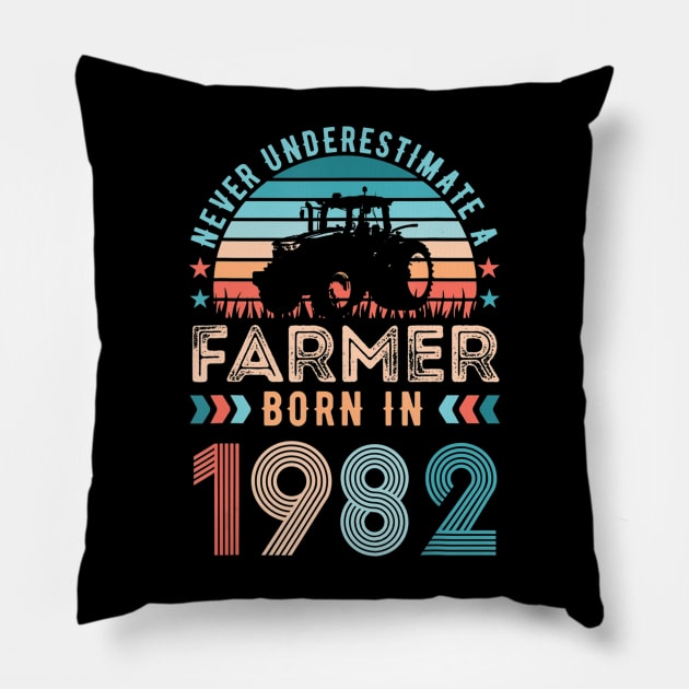 Farmer born in 1982 Farming Gift 40th Birthday Pillow by Zak N mccarville