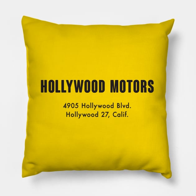 Vintage Hollywood Motors Max Balchowsky 'Old Yeller' Speed Shop emblem - black print Pillow by retropetrol