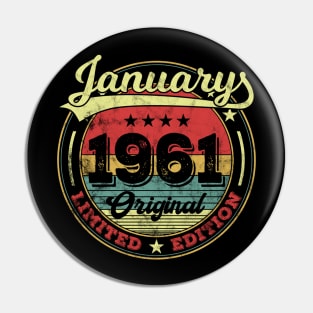 60th Birthday Vintage January 1961 60 Years Gift Pin