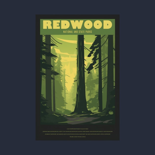 Redwoods National Park Vintage Travel Poster by GreenMary Design