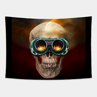 Human skull have on the industrial safety glasses Tapestry