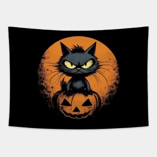 Irritable Black Halloween Cat Tapestry