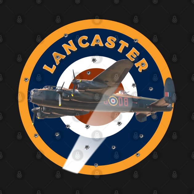 Lancaster Bomber in searchlight being attacked in RAF Roundel by AJ techDesigns