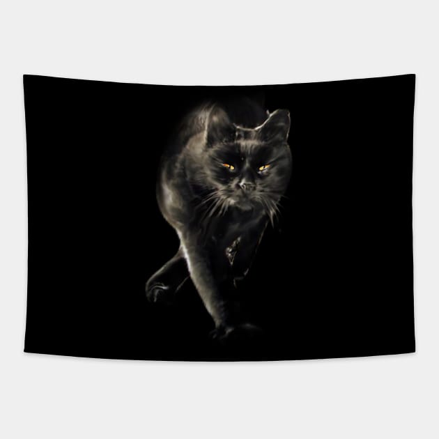 Black Cat Yellow Eyes Cat Owner And Cat Lover Tapestry by TeddyTees