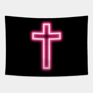 Pink Neon Cross Tapestry