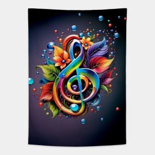 Music, colorful clef with leaves Tapestry