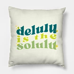 DELULU IS THE SOLULU WAVY GREEN STICKER Pillow