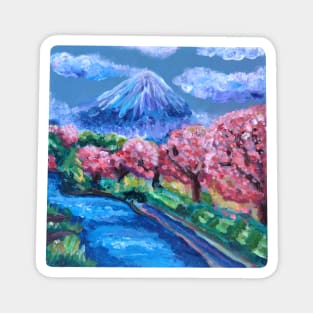 Japanese Cherry Blossom Mountain Magnet