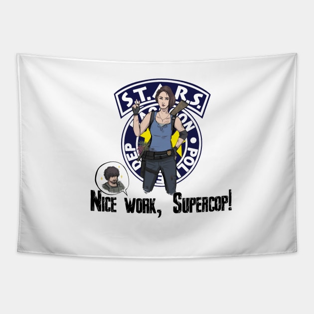 Jill the Supercop! (S.T.A.R.S. Logo) Tapestry by kourtie1996