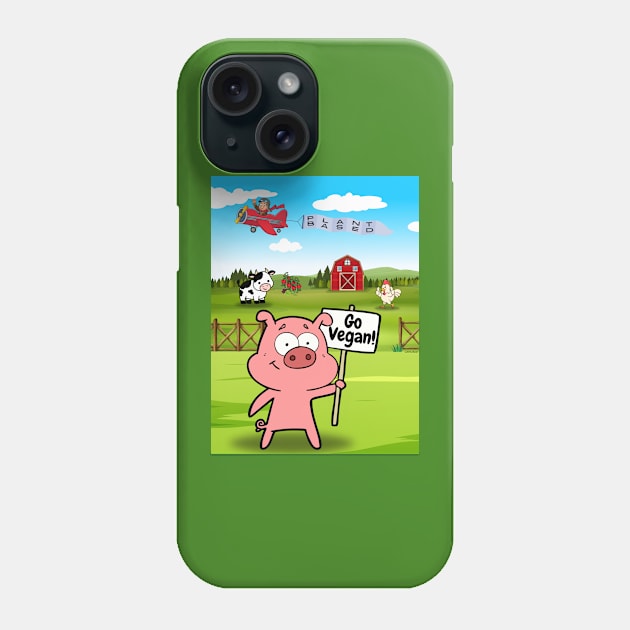 Go Vegan! Pig Protest Funny Cartoon Phone Case by JAHudson