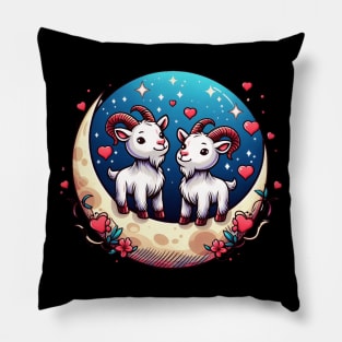 Valentine Goats Lovers Couple on Moon Pillow