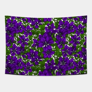 Purple Clematis vine on white Tapestry