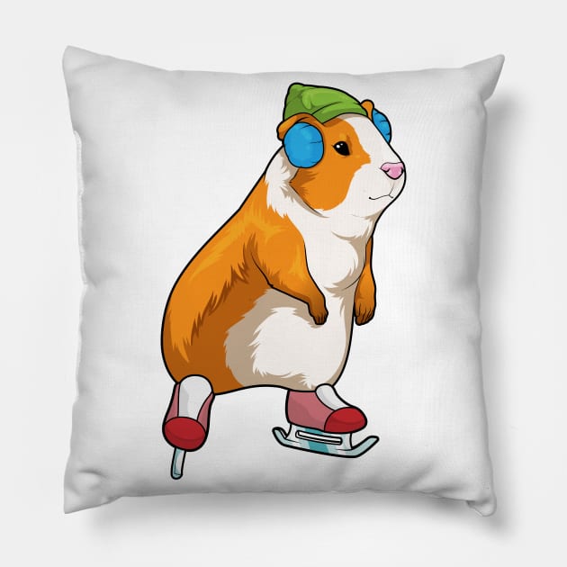 Guinea pig Ice skating Ice skates Pillow by Markus Schnabel