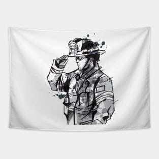 Firefighter in Watercolor Style Tapestry