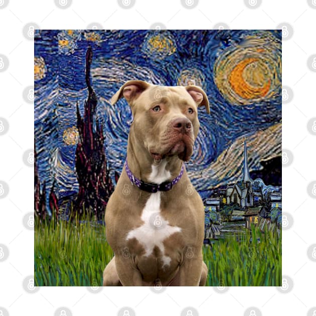 Pit Bull in Adaptation of Starry Night by Van Gogh by Dogs Galore and More