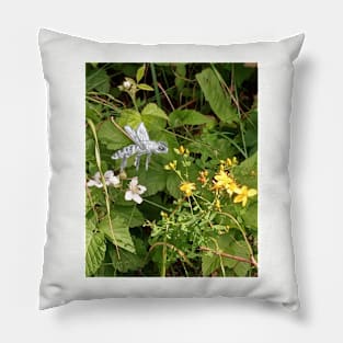 Honey Bee Flying over Flowers Pillow