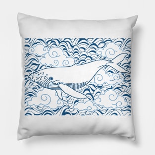 Magical Flying Whale Blue Clouds Blue Sky Dark Pillow